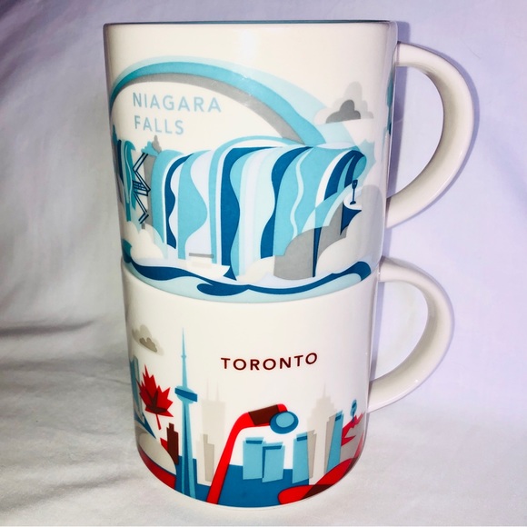 Starbucks YAH Mug Ontario Pair Niagara Falls 2013 Toronto 2015 CN Tower - Picture 1 of 4